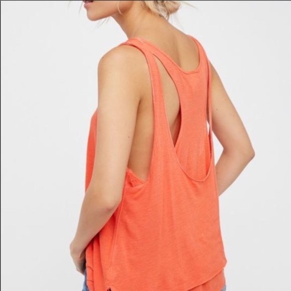 FREE PEOPLE We The Free Karmen Double Layer Tank Top Coral Orange Medium - Picture 8 of 8